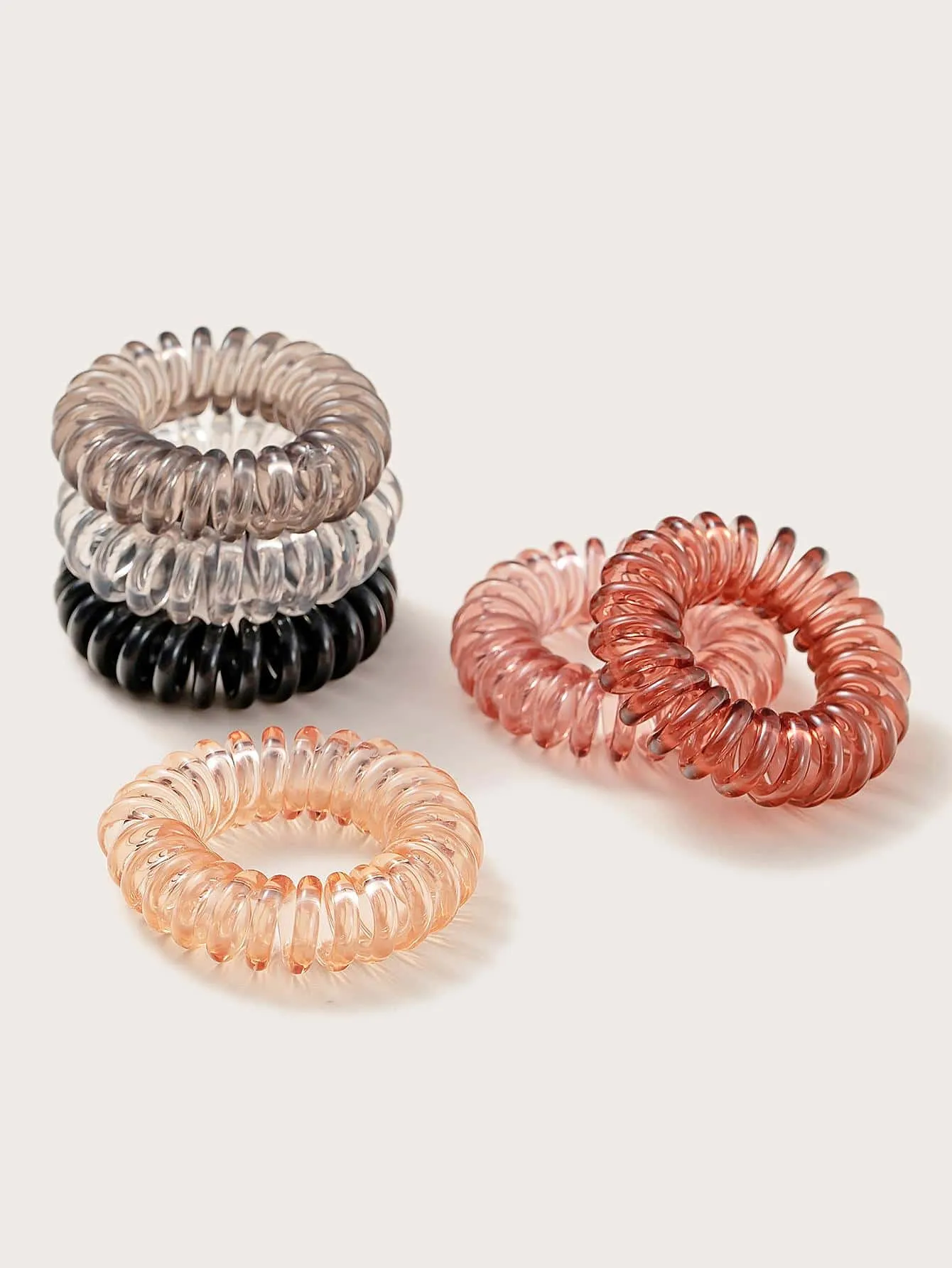 18pcs Spiral Hair Ties Set, Black/Coffee Two-Tone Gradient Color, Colorful Elastic, Simple Hair Ties Casual