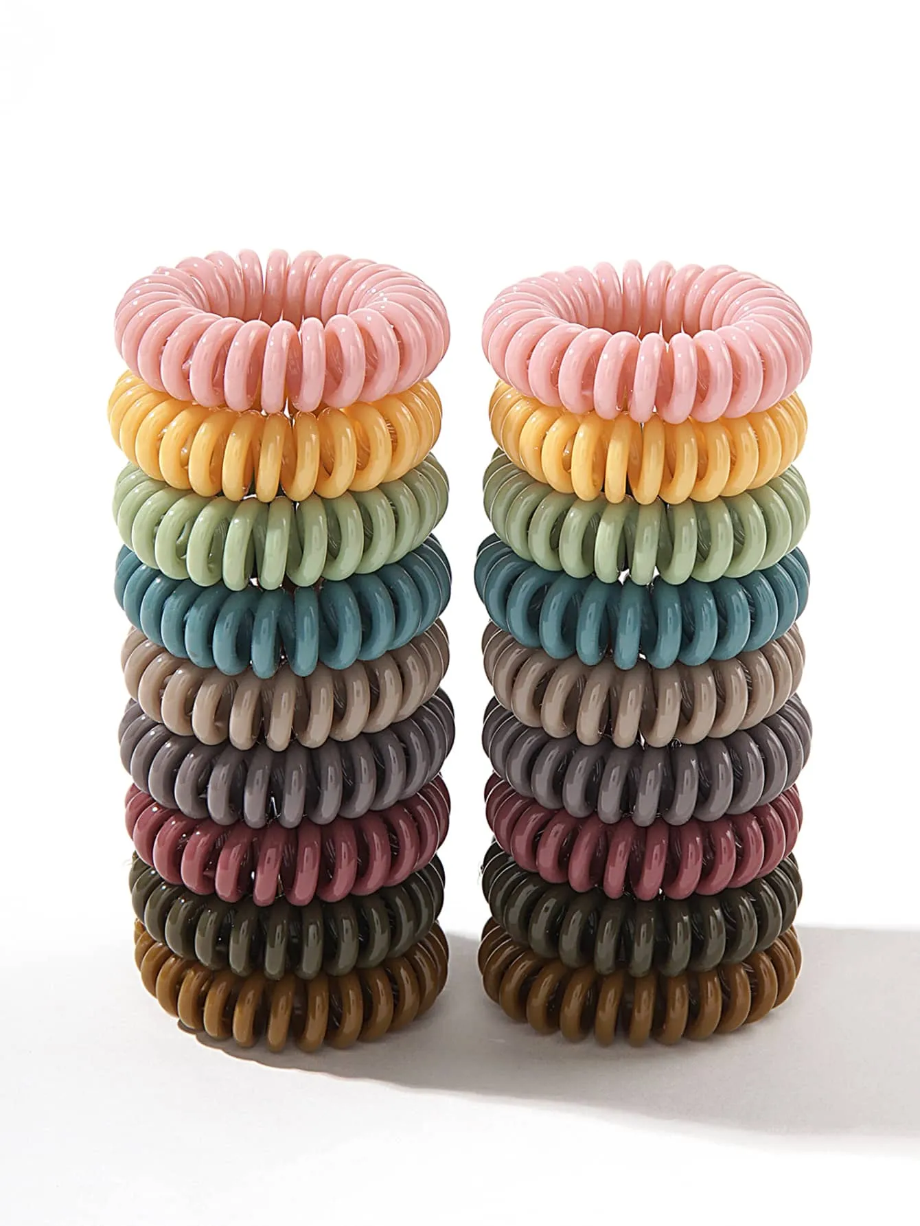 18pcs Spiral Hair Ties Set, Black/Coffee Two-Tone Gradient Color, Colorful Elastic, Simple Hair Ties Casual