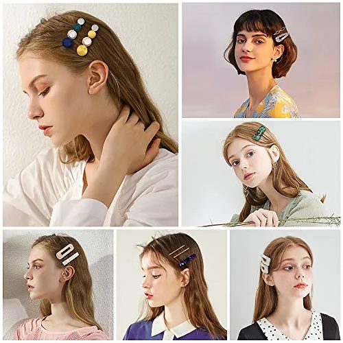 20Pcs Pearl Hair Clips - Cehomi Fashion Korean Style Pearls Hair Barrettes Sweet Artificial Macaron Acrylic Resin Barrettes Hairpins for Women,Ladies and Girls Headwear Styling Tools Hair Accessories