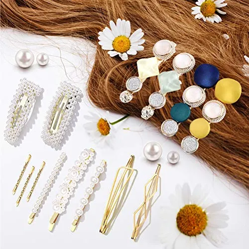 20Pcs Pearl Hair Clips - QCAiheng Fashion Korean Style Pearls Hair Barrettes Sweet Artificial Macaron Acrylic Resin Barrettes Hairpins,Ladies and Girls Headwear Styling Tools Hair Accessories