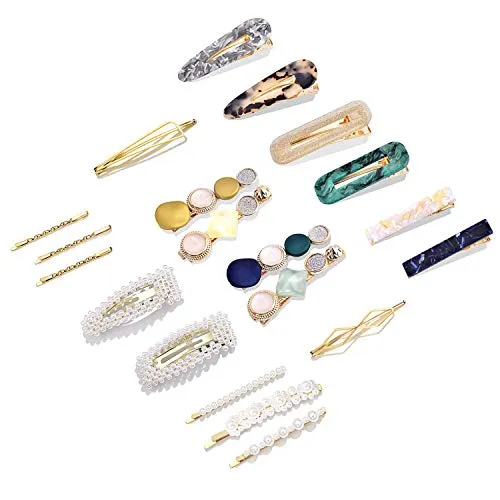 20Pcs Pearl Hair Clips - QCAiheng Fashion Korean Style Pearls Hair Barrettes Sweet Artificial Macaron Acrylic Resin Barrettes Hairpins,Ladies and Girls Headwear Styling Tools Hair Accessories