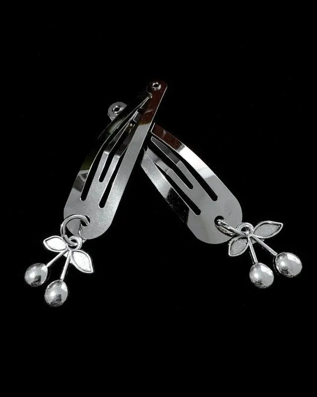 2pc Silver Cherry Hair Clips