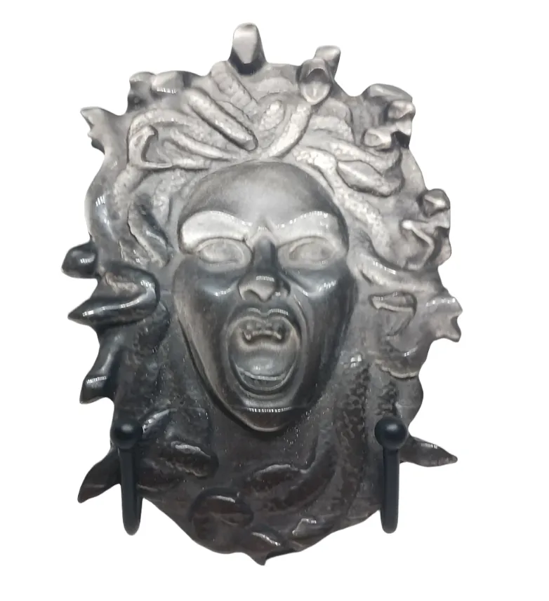 403G Silver Obsidian Crystal Medusa with Metal Stand