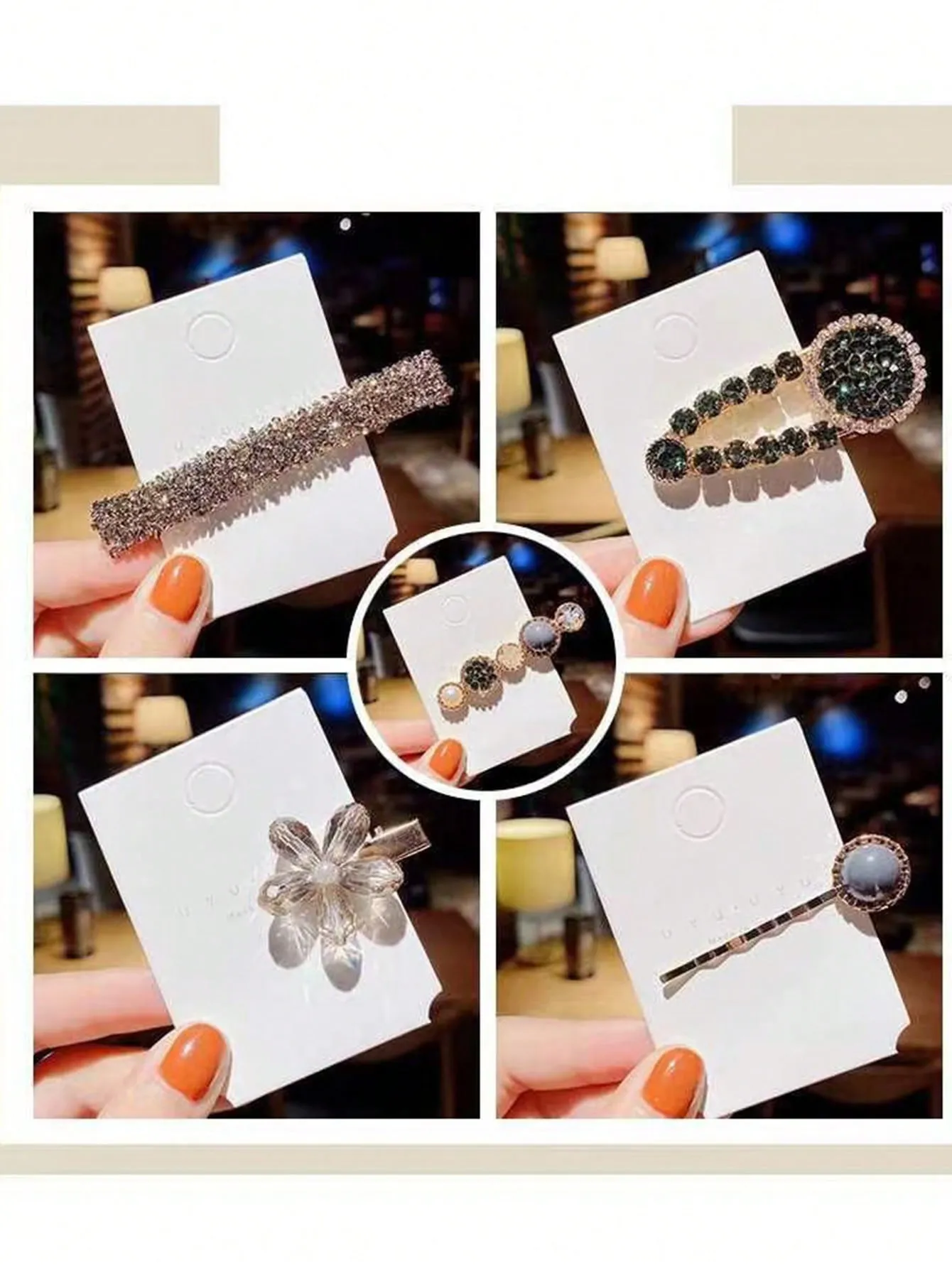 5pcs Rhinestone Flower & Round Decor Glamorous Hair Clip For Hair Decoration