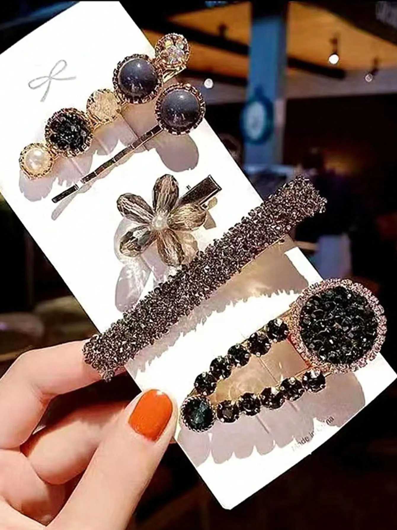 5pcs Rhinestone Flower & Round Decor Glamorous Hair Clip For Hair Decoration