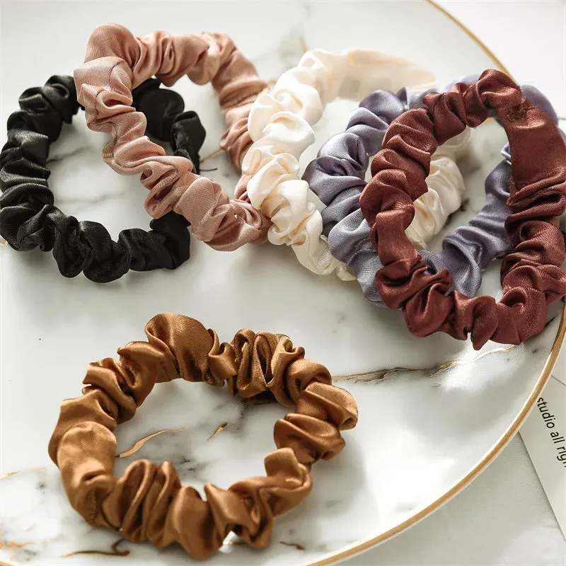 6 Pcs Elegant Silk Hair Scrunchies – Minimalist Elastic Ponytail Ties