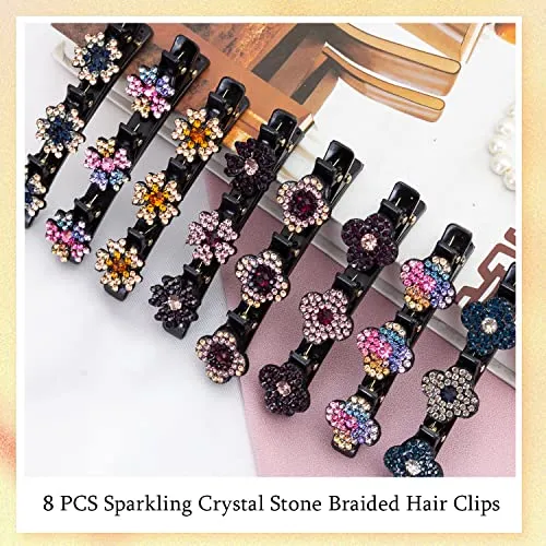 8 Pcs Hair clips Sparkling Crystal Stone Braided Hair Clips for Women Hair Braided Hair Clips for Thick Thin Hair Girls Hair Accessories Clover Hair Clips for Styling Sectioning Large Hair Clips