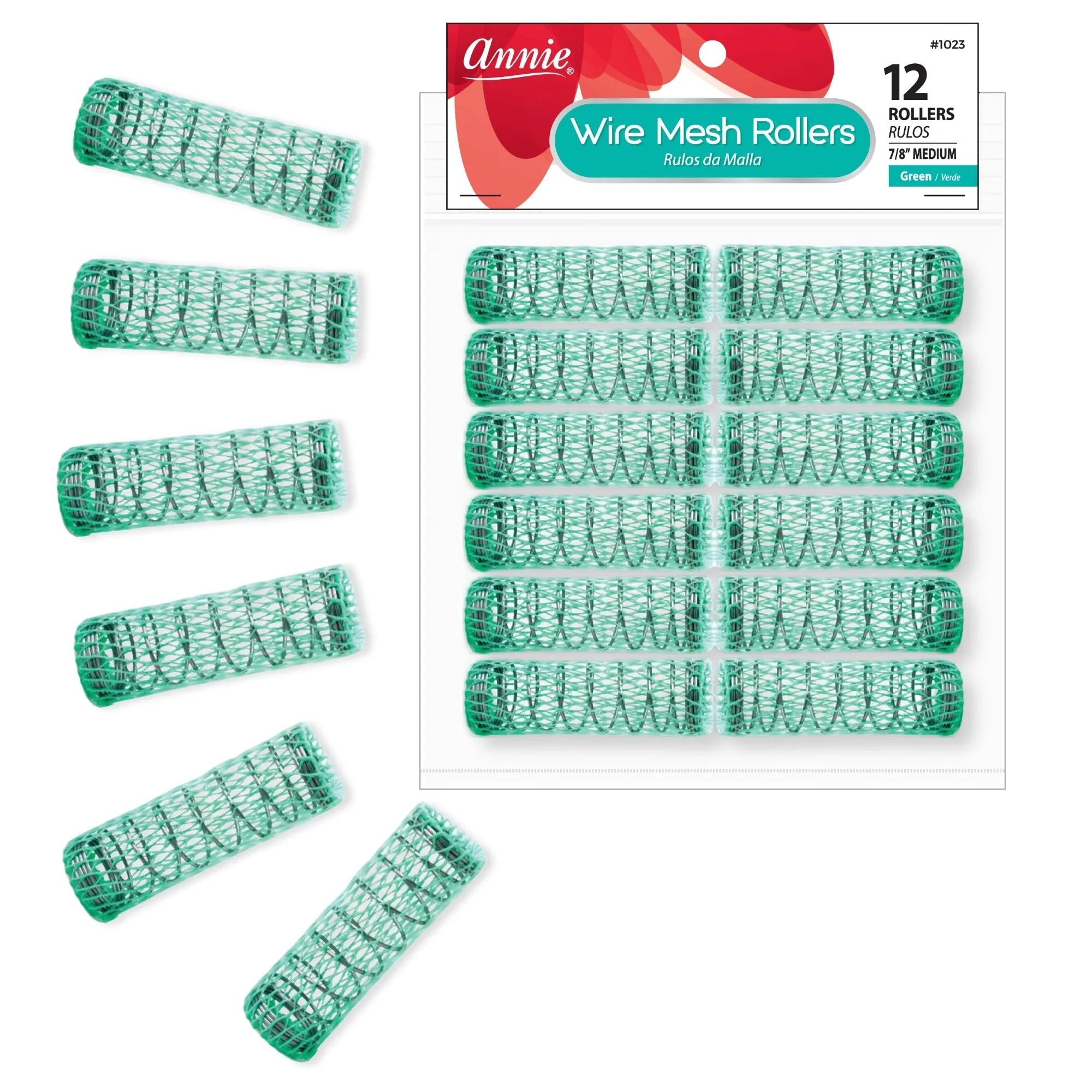 Annie Wire Mesh Rollers Medium 12Ct Green