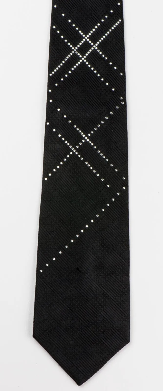 Arnaldo Bassini Men's Woven Silk Neck Tie White Rhinestones On Black