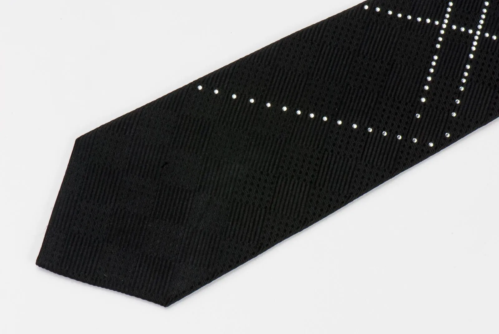 Arnaldo Bassini Men's Woven Silk Neck Tie White Rhinestones On Black