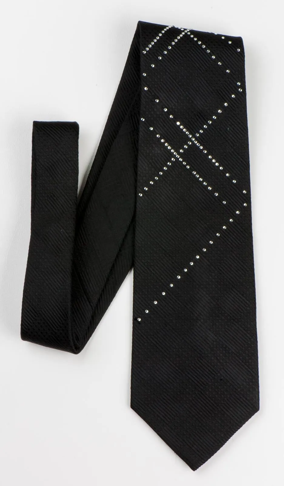 Arnaldo Bassini Men's Woven Silk Neck Tie White Rhinestones On Black