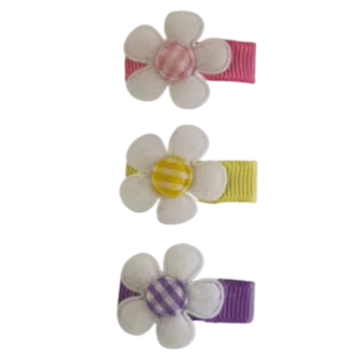 Baby Non Slip Hair Clip - Bright Checked Daisy Set (2 colour options)