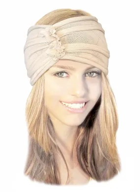 Beige Stretch Chunky Wide Head-band Hair-band Boho Chic Head-wrap (Cream - 058)