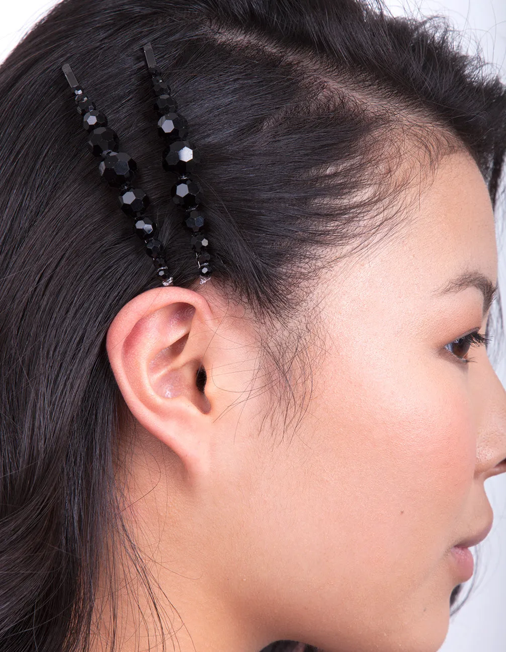 Black Glass Bead Hair Clip Pack