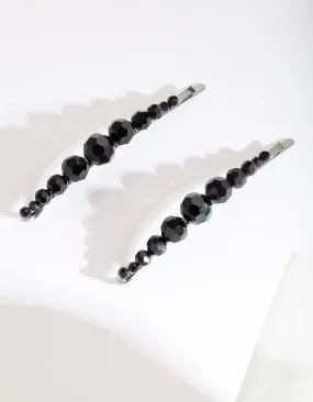 Black Glass Bead Hair Clip Pack