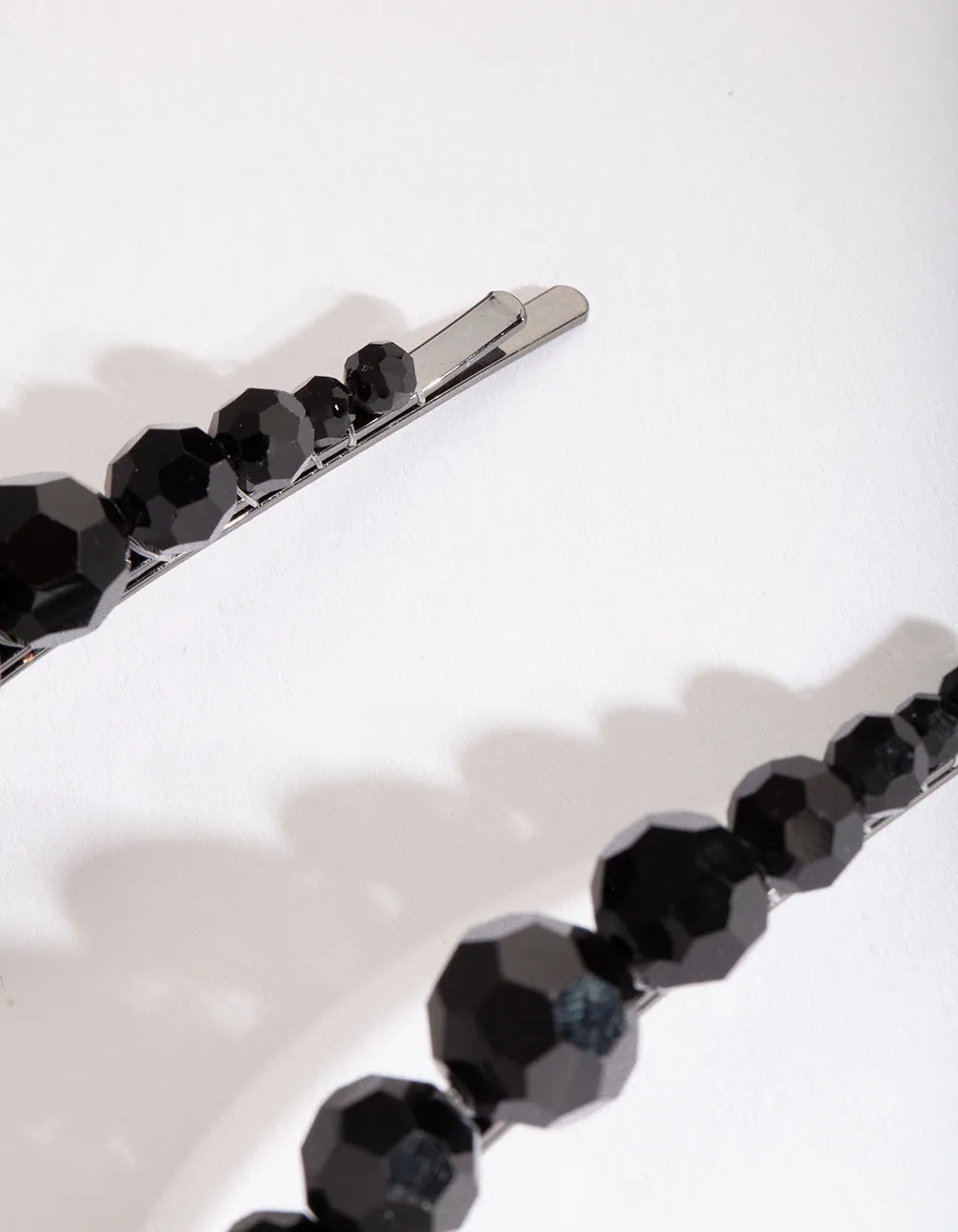 Black Glass Bead Hair Clip Pack