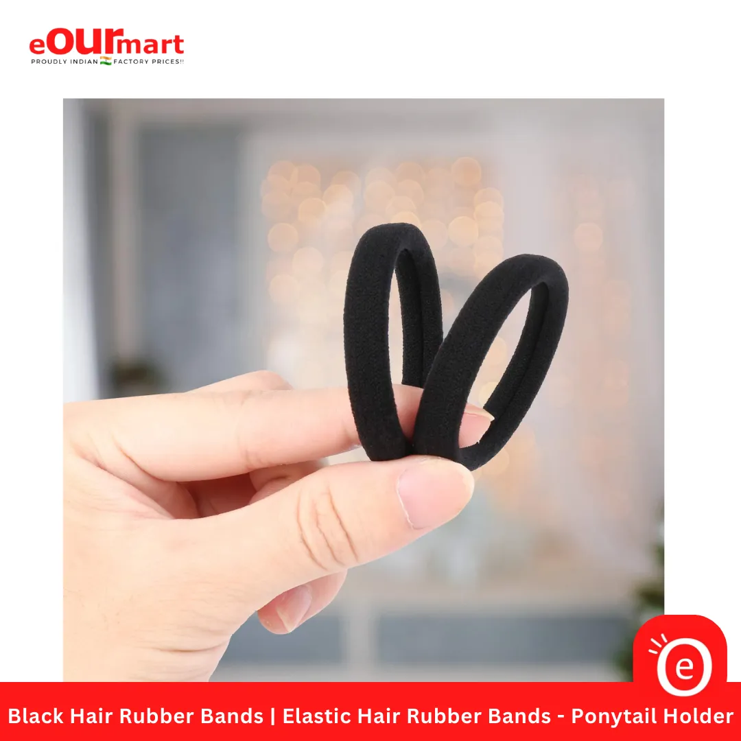 Black Hair Rubber Bands | Elastic Hair Rubber Bands - Ponytail Holder (Tight, Non-slippery, Stretchable | Cotton Elastic Rubber Bands for Kids, Girls & Women)