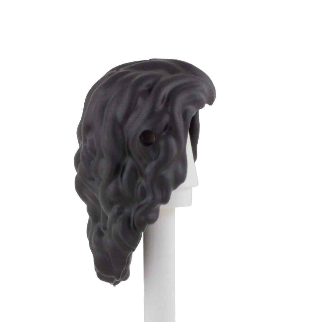 Black Long Wavy Hair with Swept Back Fringe - Lego Minifigure Hair