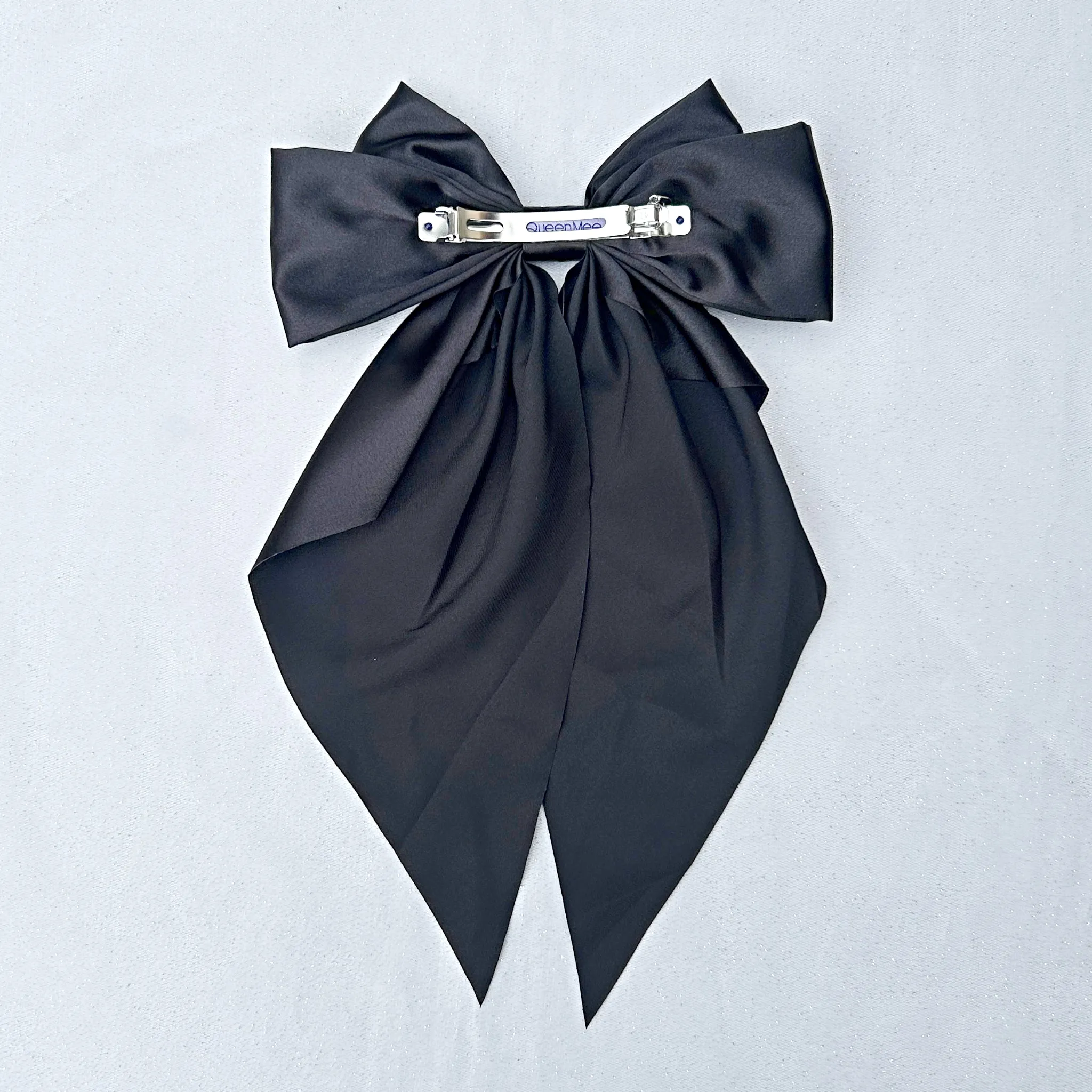 Black Satin Hair Bow Black Hair Clip Long Bow