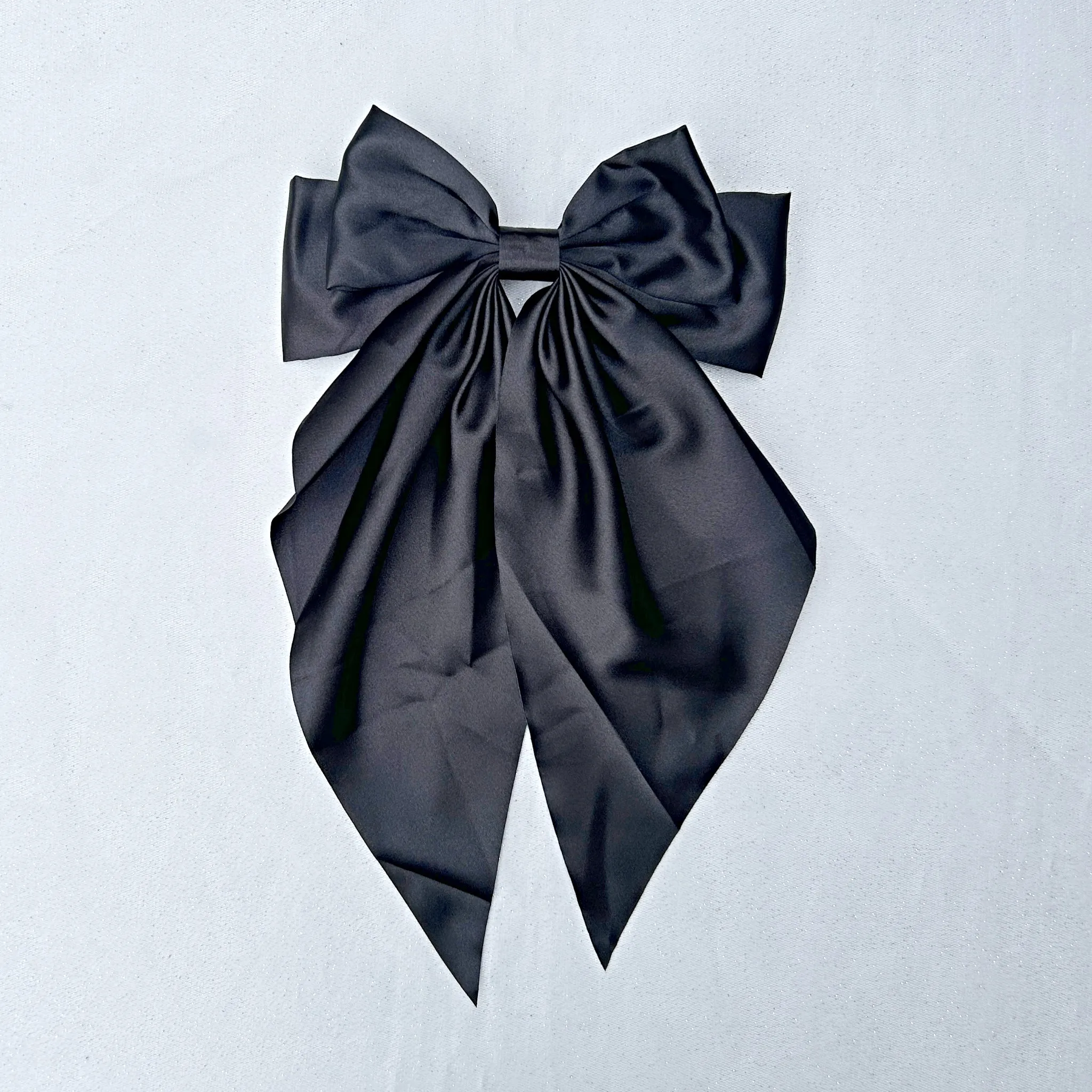 Black Satin Hair Bow Black Hair Clip Long Bow