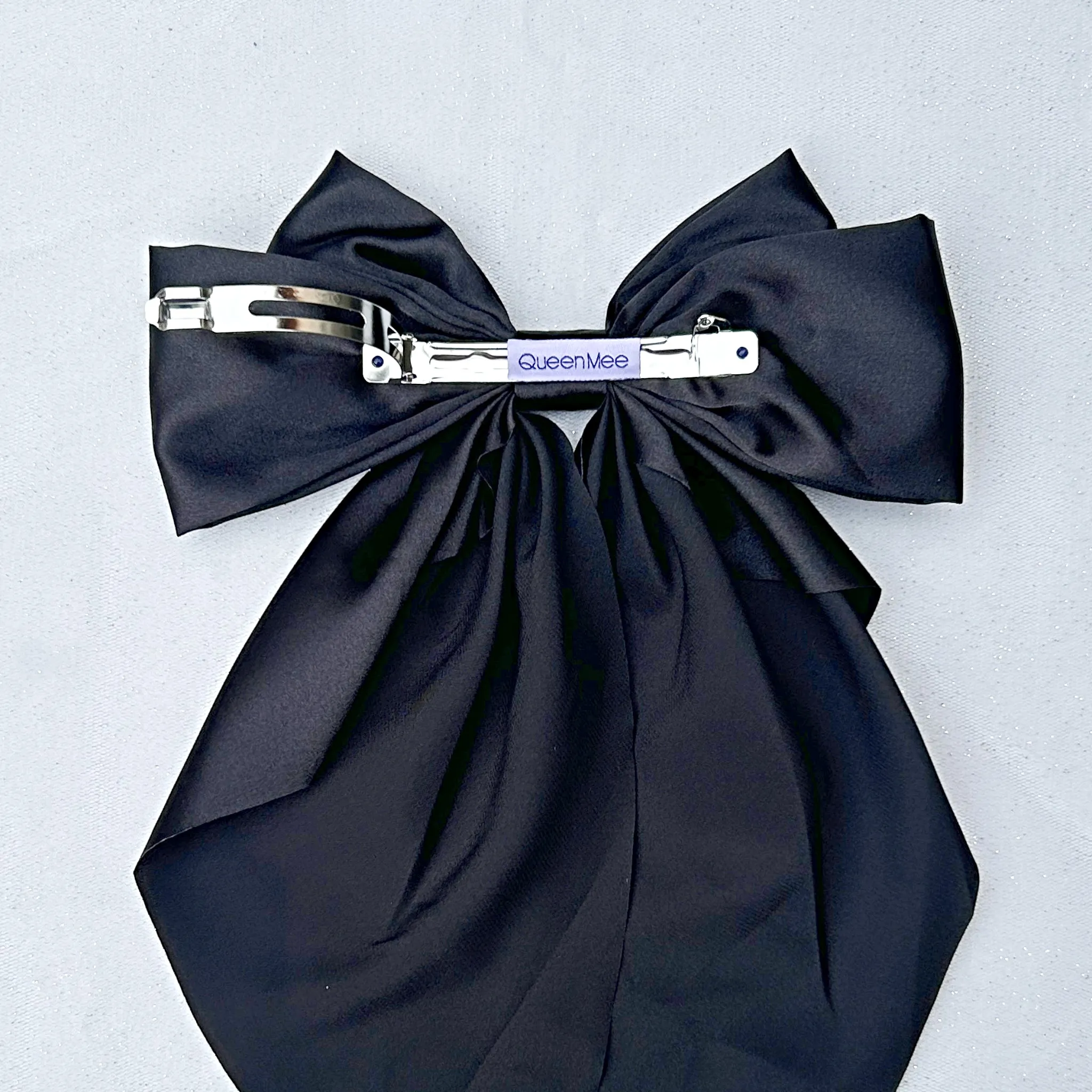 Black Satin Hair Bow Black Hair Clip Long Bow