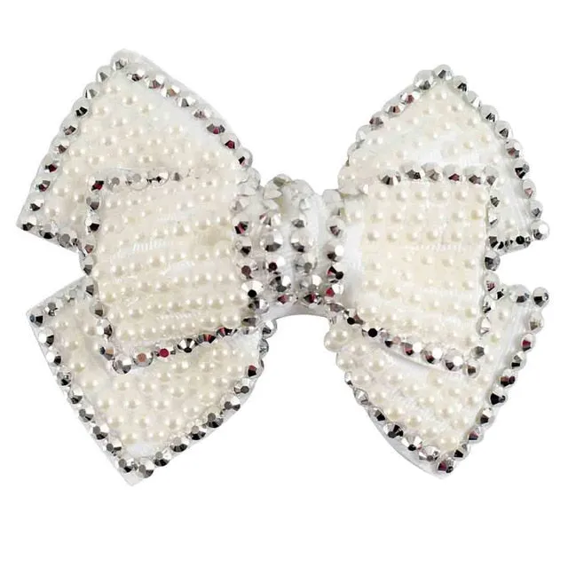 Boutique White Pearl-Rhinestone Hair Bows and Hairbands for Girls-Headband Kids Hair Accessories