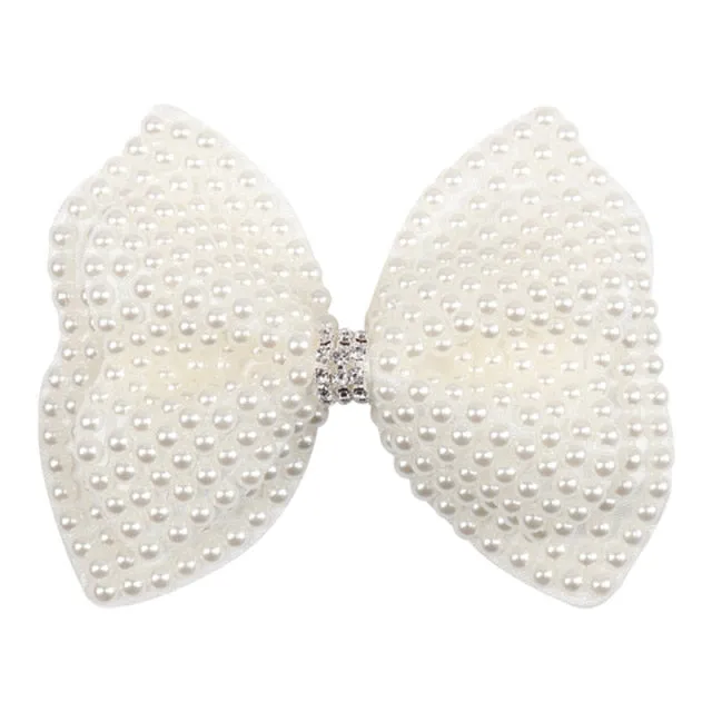 Boutique White Pearl-Rhinestone Hair Bows and Hairbands for Girls-Headband Kids Hair Accessories