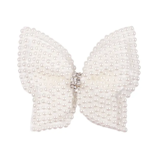 Boutique White Pearl-Rhinestone Hair Bows and Hairbands for Girls-Headband Kids Hair Accessories