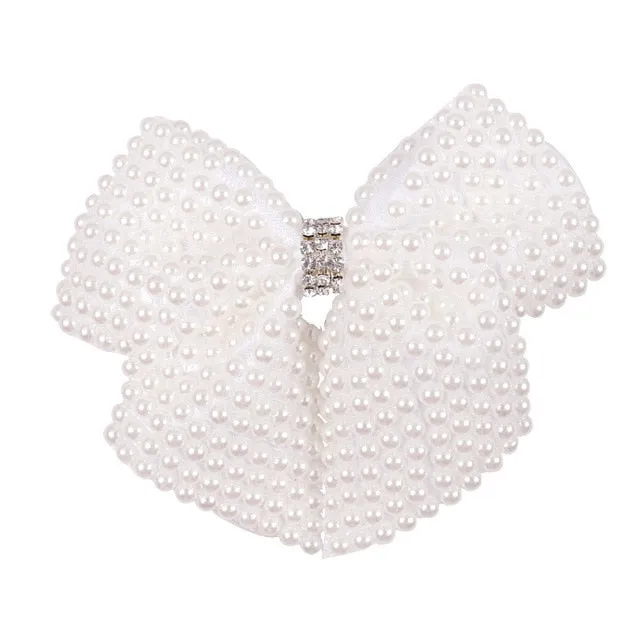 Boutique White Pearl-Rhinestone Hair Bows and Hairbands for Girls-Headband Kids Hair Accessories