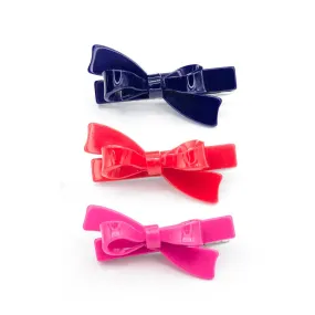 Bows Hair Clips Set (Red, Blue, and Pink)