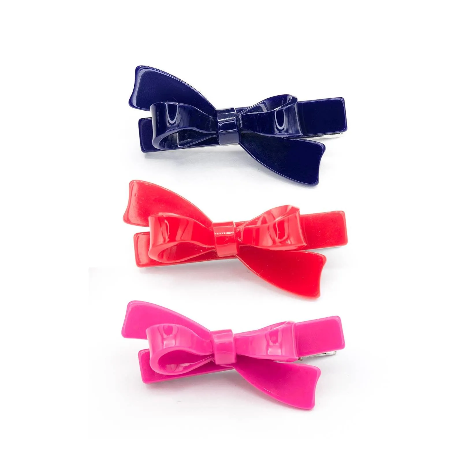 Bows Hair Clips Set (Red, Blue, and Pink)