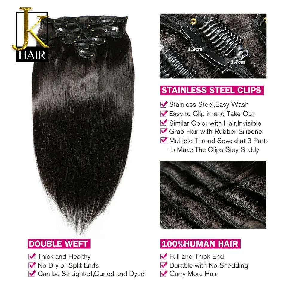 Brazilian Remy Seamless Clip In Hair Extensions: Natural, Stainless Steel Clips - Glamorous Look, Easy Application