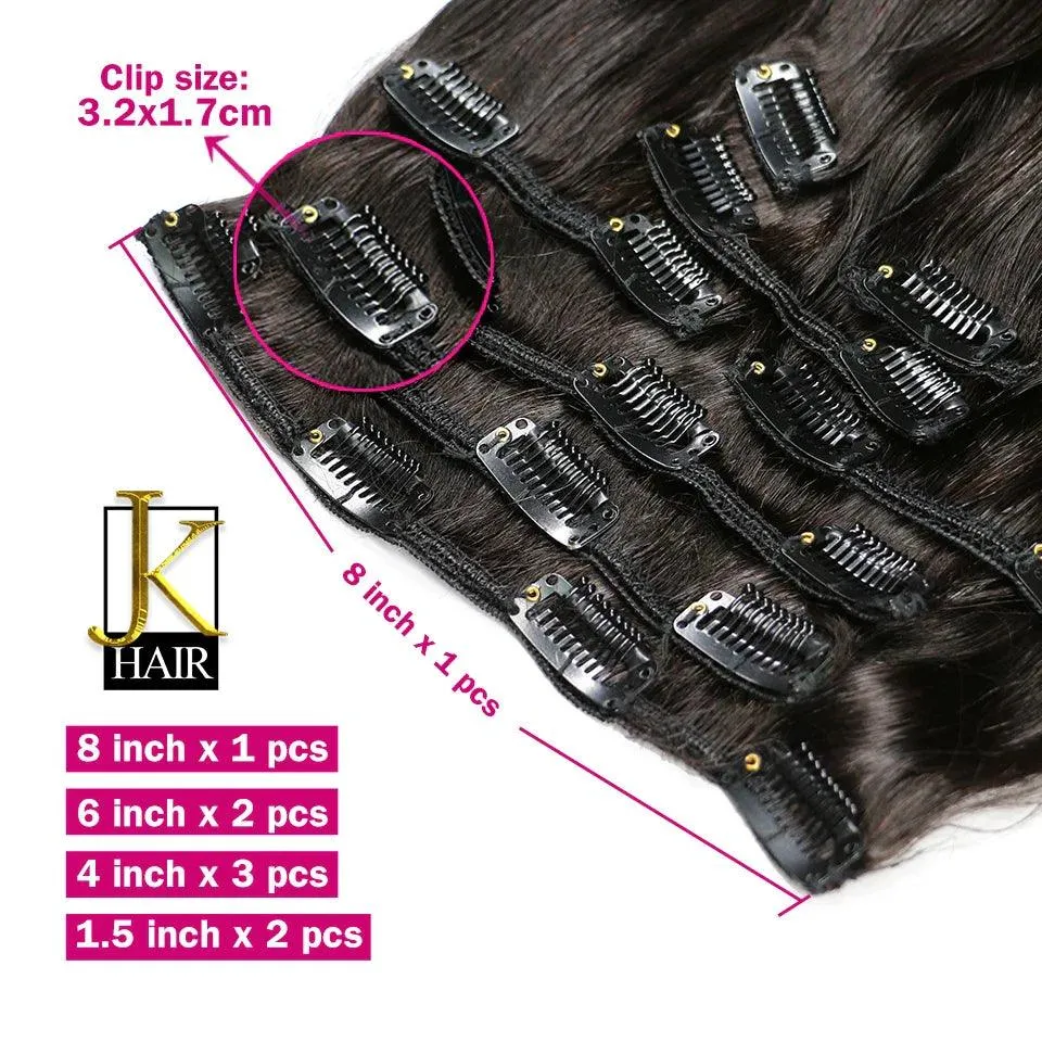 Brazilian Remy Seamless Clip In Hair Extensions: Natural, Stainless Steel Clips - Glamorous Look, Easy Application