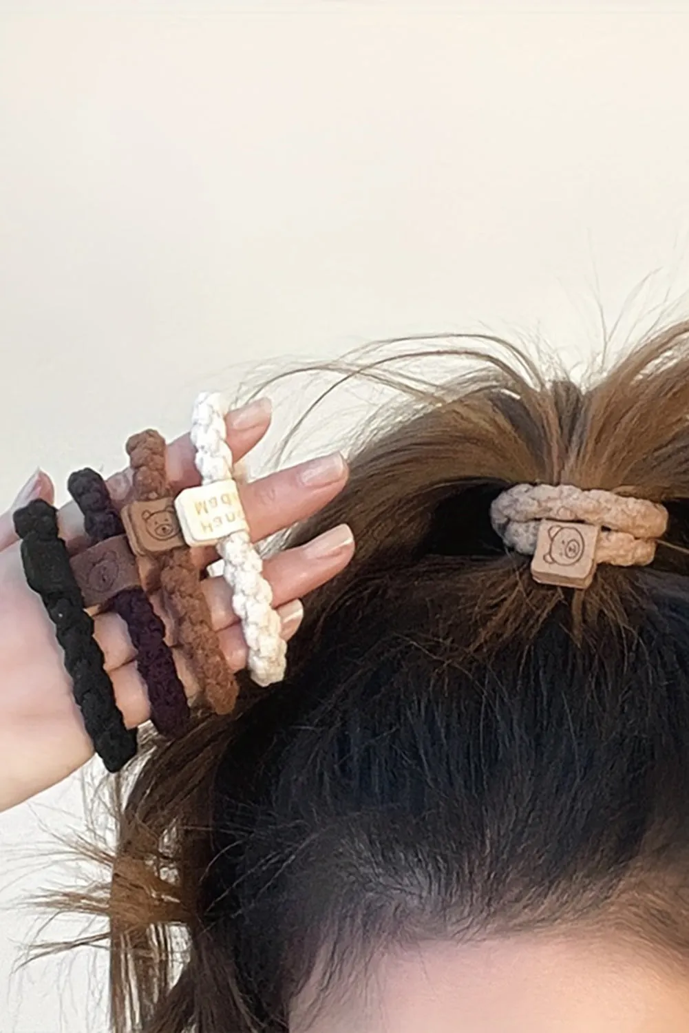 Chestnut 5pcs Smile Face Decor Braided Hair Ties