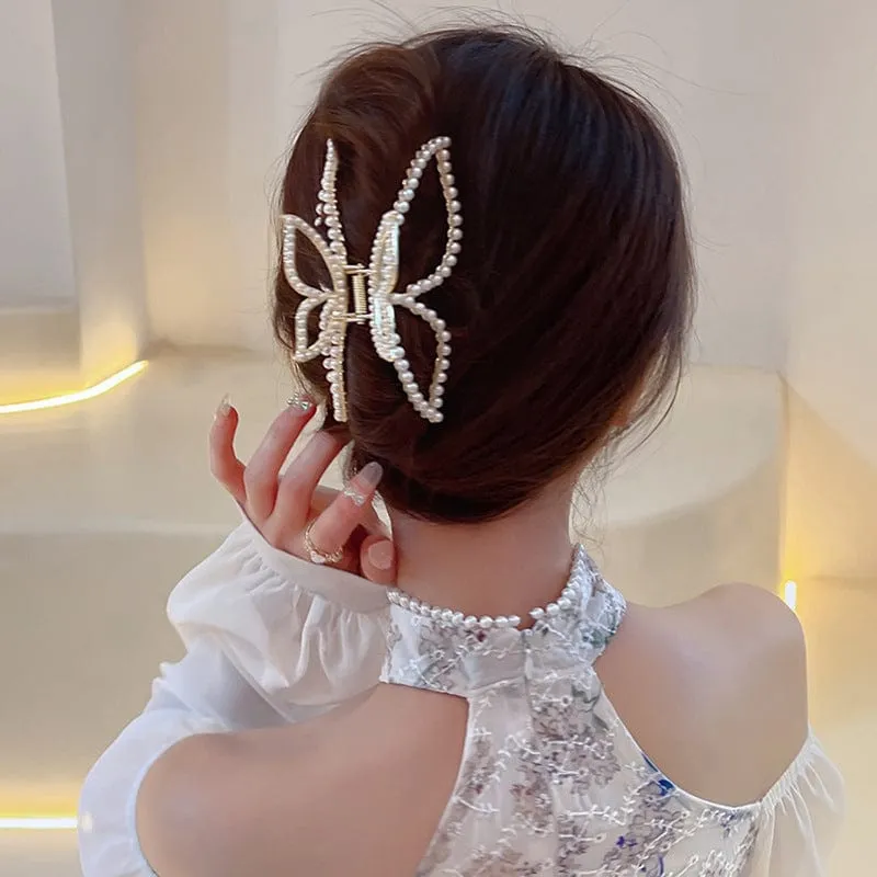 Chic Butterfly Pearl Chignon Claw Clip Hair Clip