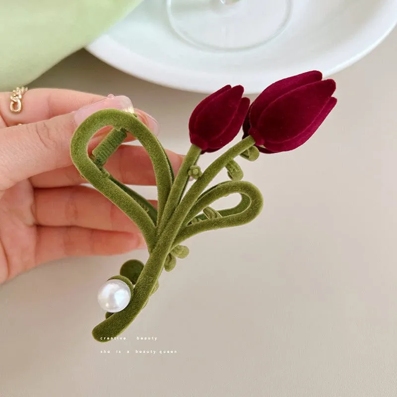 Chic Flocking Tulip Chignon Claw Clip Hair Clip