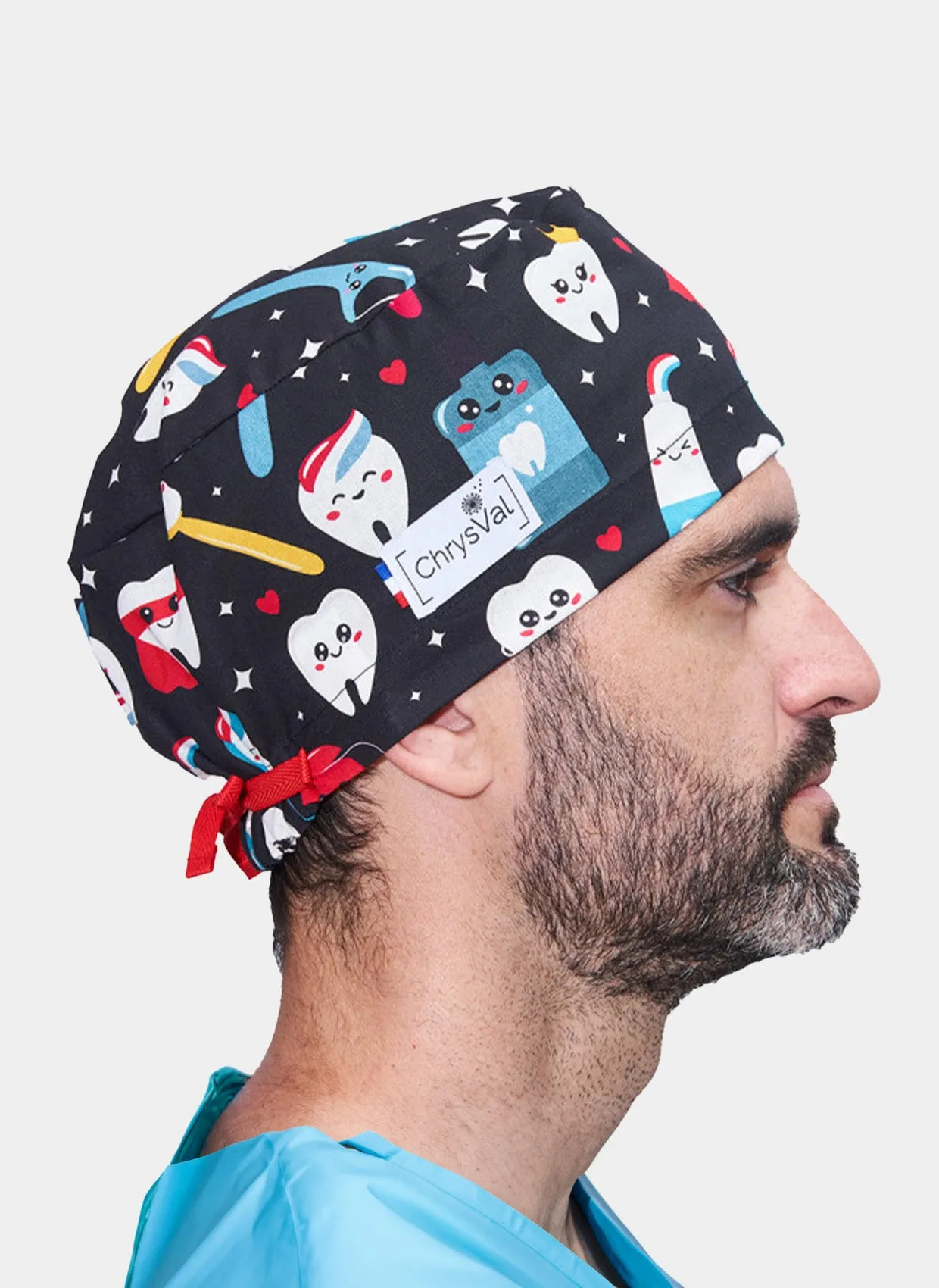 ChrysVal Long Hair Scrub Hat - Happy Teeth