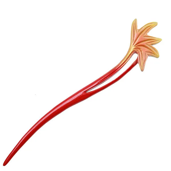 CrystalMood Handmade Carved Wood Hair Stick Fall Lacquered Red