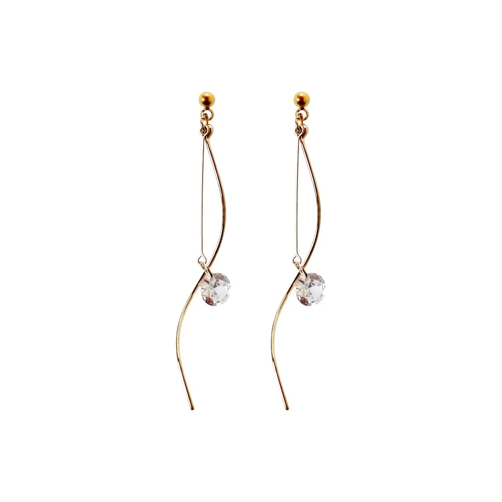 Elegant Gold Wave Bar Cubic Zirconia Invisible Clip-On Earrings | Graceful &amp; Featherlight