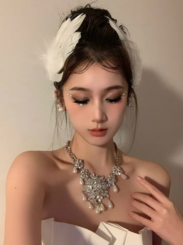 Elegant White Swan Tiara with Imitation Feathers