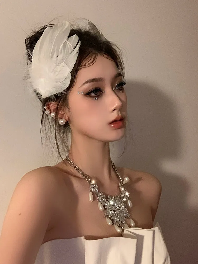 Elegant White Swan Tiara with Imitation Feathers