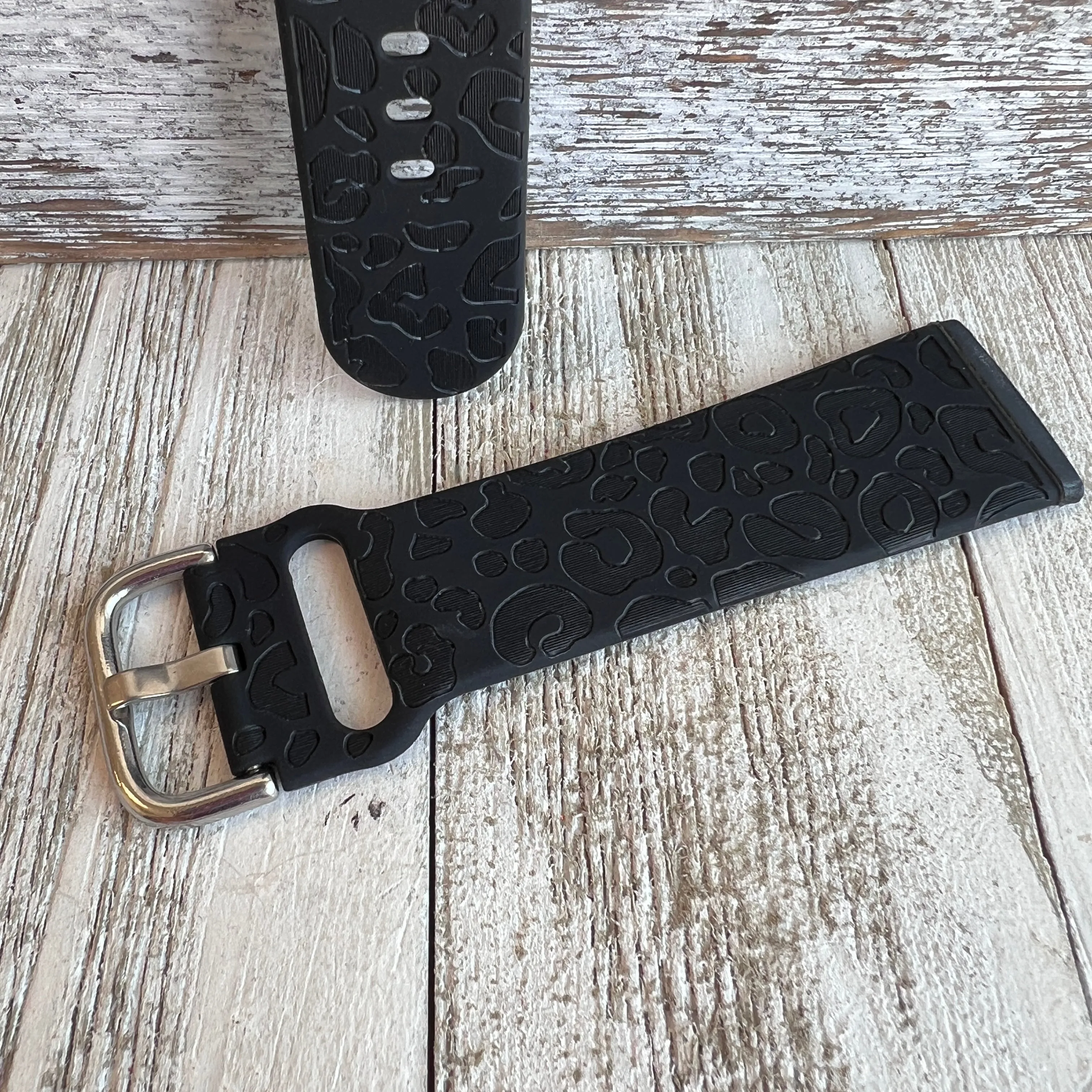 Engraved Black Leopard Print Silicone Band For Fitbit Versa 3/4/Sense