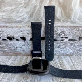 Engraved Black Leopard Print Silicone Band For Fitbit Versa 3/4/Sense