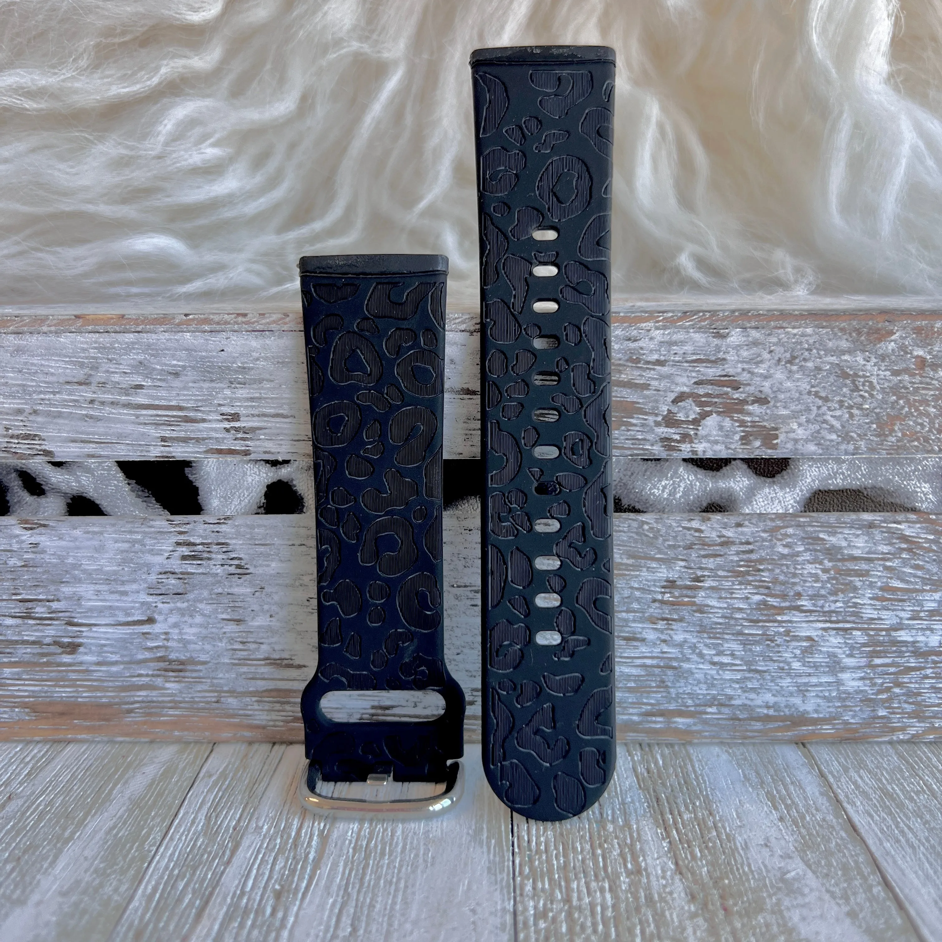 Engraved Black Leopard Print Silicone Band For Fitbit Versa 3/4/Sense