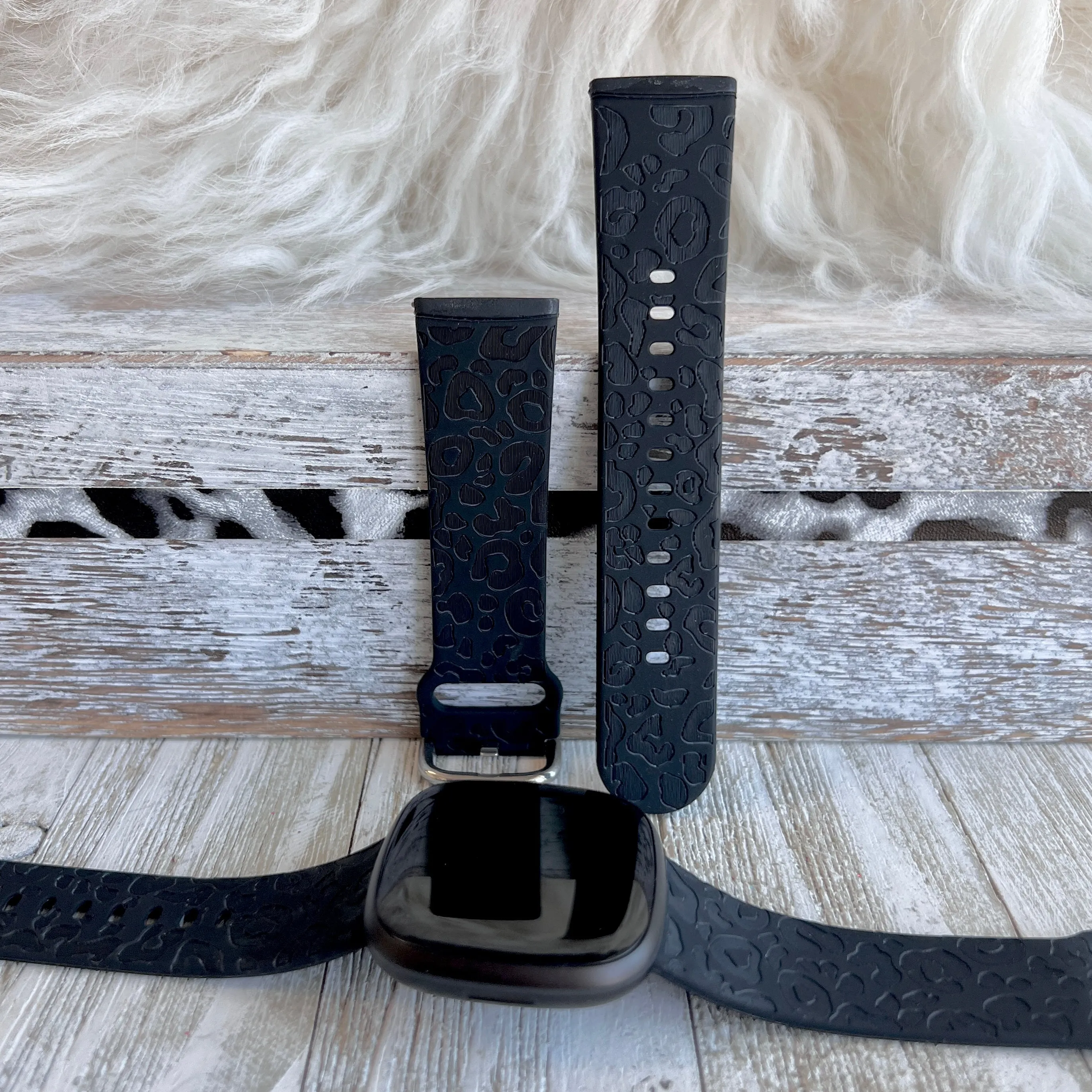 Engraved Black Leopard Print Silicone Band For Fitbit Versa 3/4/Sense