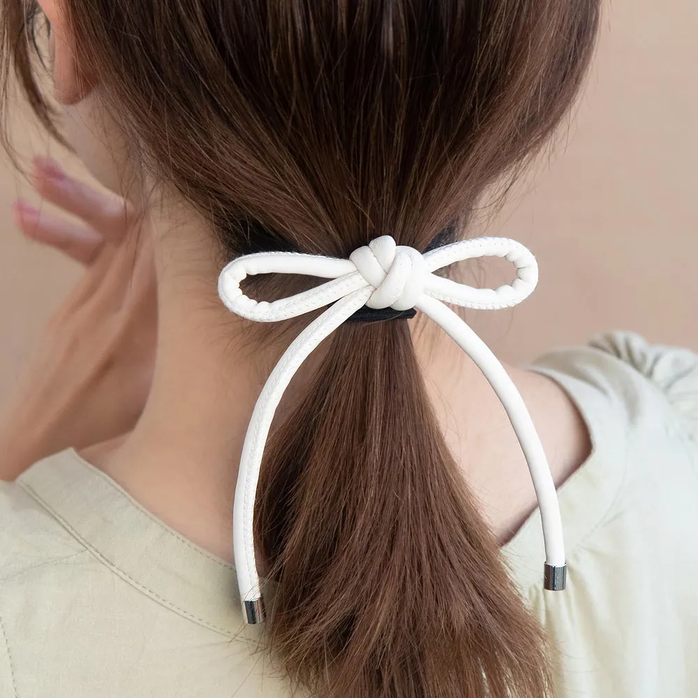 Faux Leather Bow Knot Hair Tie