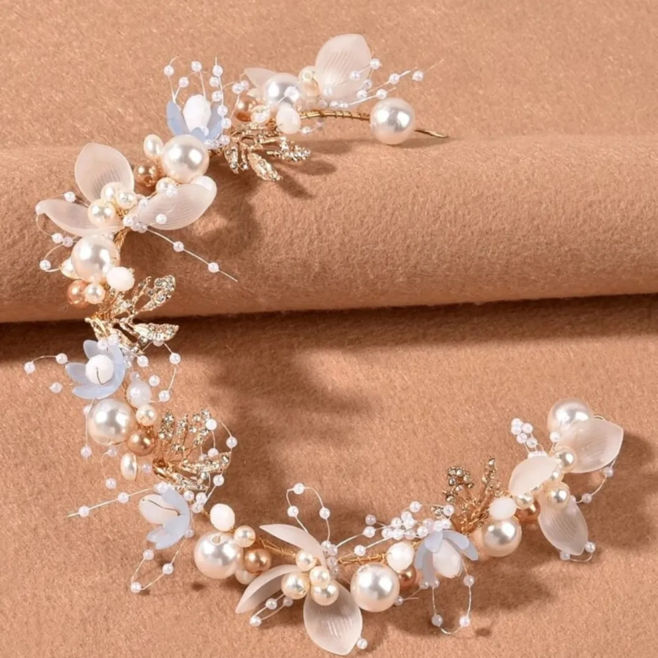 Faux white and peach pearl decor hair band