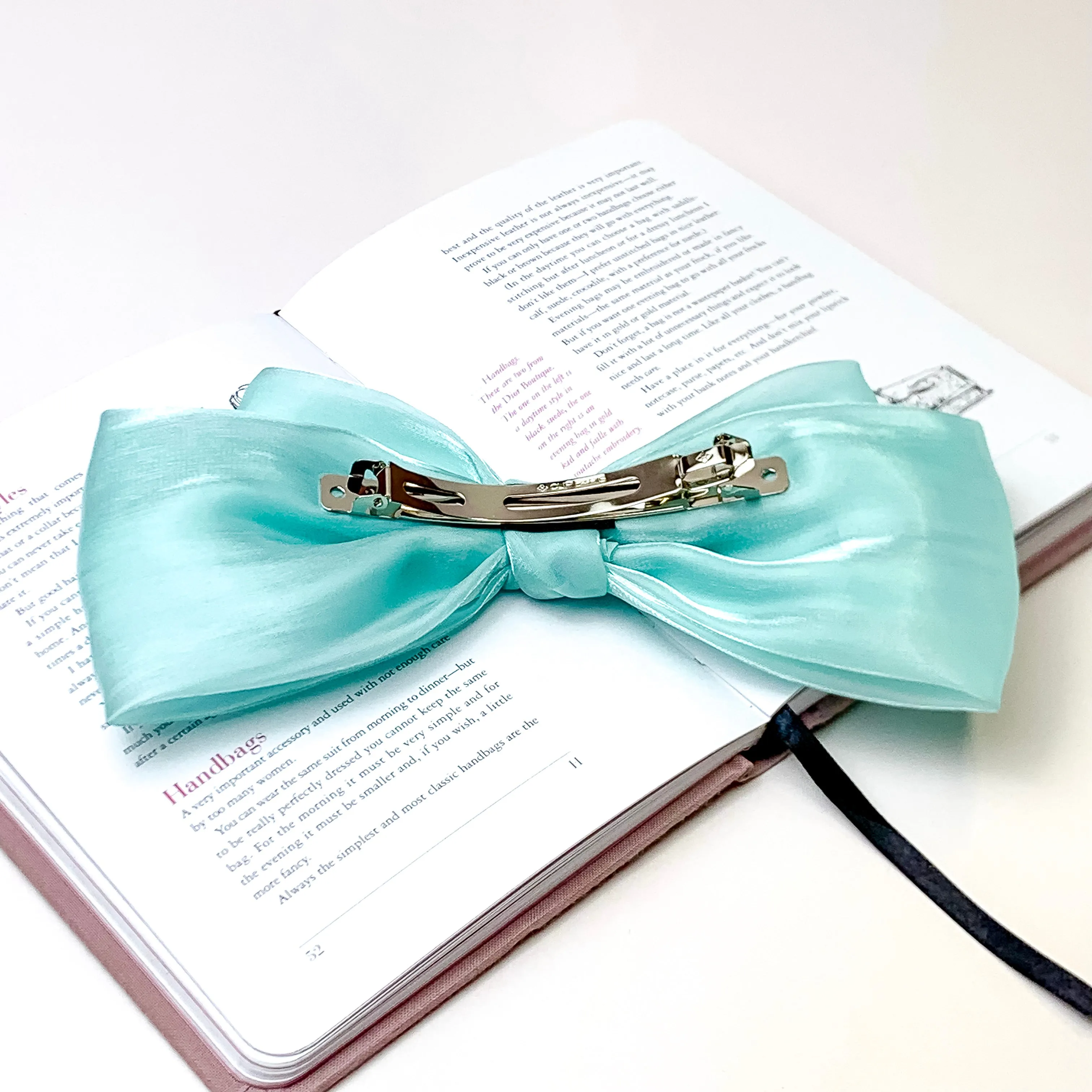 Feelin' Flirty Silk Bow Hair Clip in Mint Blue