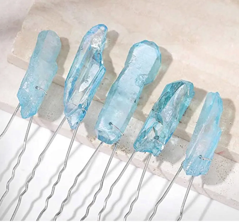 Five Handcrafted Turquoise Crystal Quartz Hair Pins