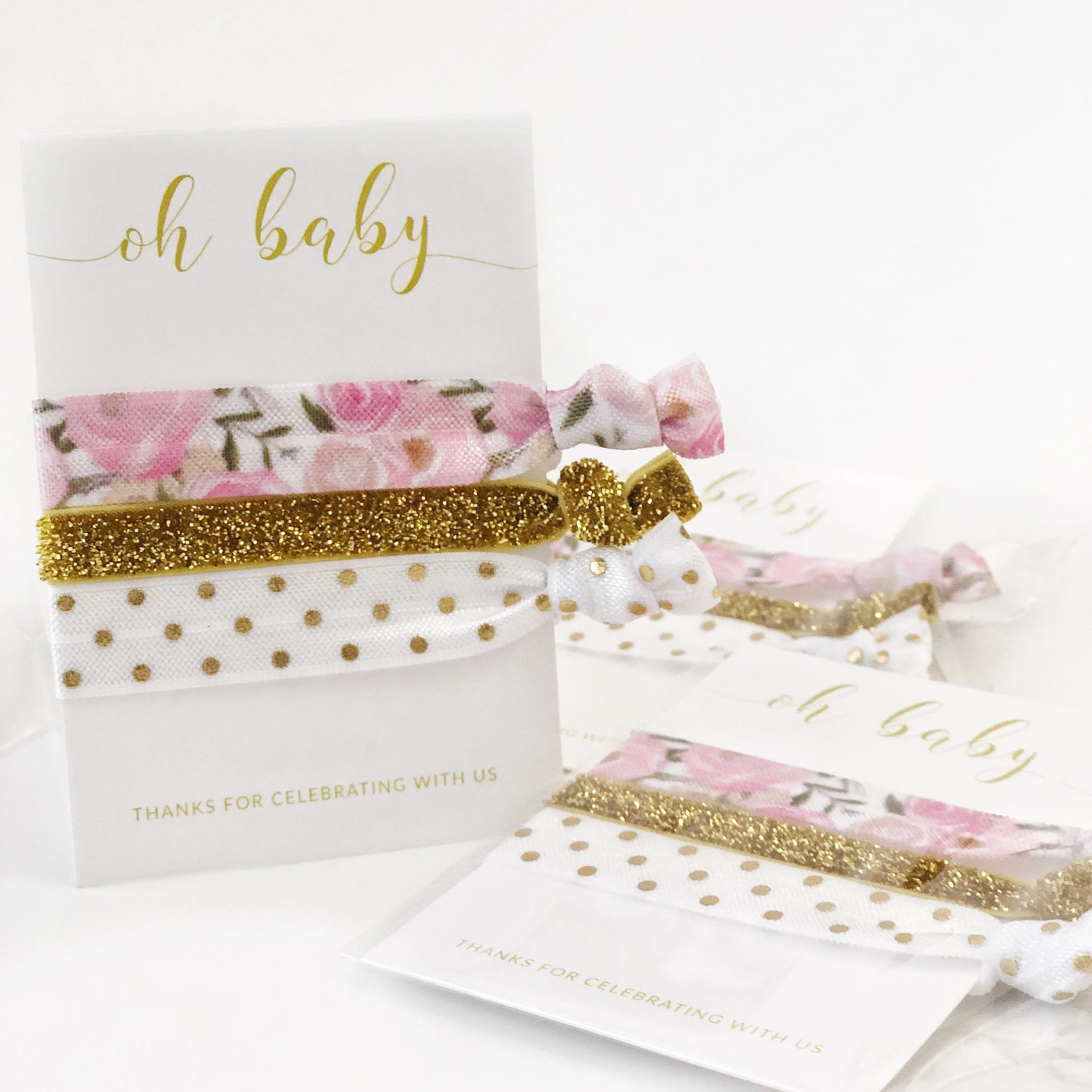 Floral Baby Shower Favors, Pink and Gold Tea Party Shower Favors, Hair Ties - FR100